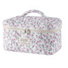 Picture of uekeboag Large Travel Quilted Makeup Bag for Women, Floral Cotton Cosmetic Bag, Coquette Aesthetic Floral Toiletry Organizer Bag(Little Purple Flower