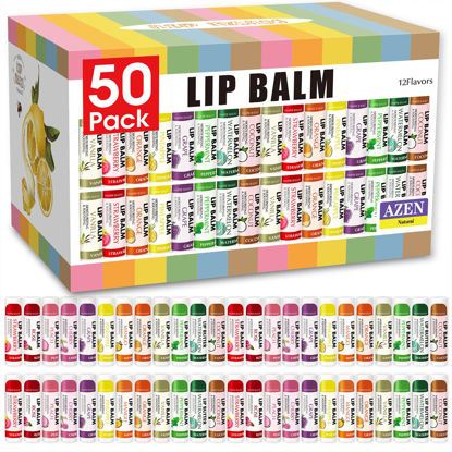 Picture of AZEN 50 Pack Lip Balm, Natural Lip Balm Bulk, Lip Care Product, Moisturizing Lip Balm for dry cracked lips