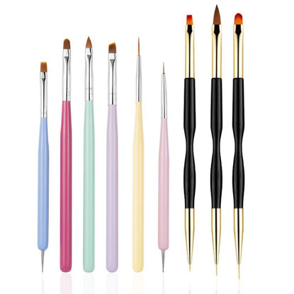 Picture of FULINJOY 6 PCS Nail Art Brushes Set with 3 PCS Nail Painting Brushes, Double Ended Brush and Dotting Tool Kit, Nail Art Design Tools