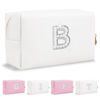 Picture of Personalized Birthday Gifts Initial Letter Makeup Bag for Women,Pearl Rhinestone Patch Cosmetic Bag Toiletry Bag,Pink Cute Preppy Pencil Pouch,Monogram Valentines Day Gift for Girls Mom Friend Wife,B
