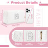 Picture of Personalized Birthday Gifts Initial Letter Makeup Bag for Women,Pearl Rhinestone Patch Cosmetic Bag Toiletry Bag,Pink Cute Preppy Pencil Pouch,Monogram Valentines Day Gift for Girls Mom Friend Wife,B