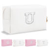 Picture of Personalized Birthday Gifts Initial Letter Makeup Bag for Women,Pearl Rhinestone Patch Cosmetic Bag Toiletry Bag,Pink Cute Preppy Pencil Pouch,Monogram Valentines Day Gift for Girls Mom Friend Wife,U