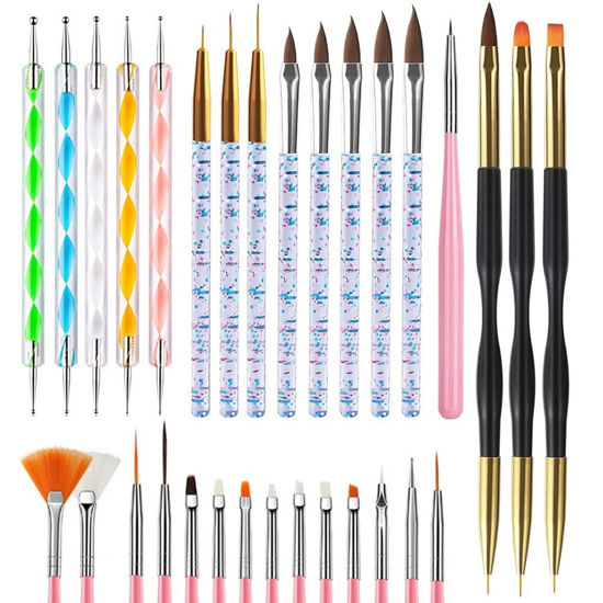 Picture of 31PCS Nail Art Brushes, Nail Art Tool Set, Double Ended Nail Dotting Tools, Nail Dust Brush, Striping Nail Art Brushes for Long Lines, Nail Drawing Pen For Nail Design