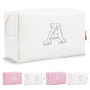 Picture of Personalized Birthday Gifts Initial Letter Makeup Bag for Women,Pearl Rhinestone Patch Cosmetic Bag Toiletry Bag,Pink Cute Preppy Pencil Pouch,Monogram Valentines Day Gift for Girls Mom Friend Wife,A