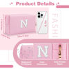 Picture of Personalized Birthday Gifts Initial Letter Makeup Bag for Women,Pearl Rhinestone Patch Cosmetic Bag Toiletry Bag,Pink Cute Preppy Pencil Pouch,Monogram Valentines Day Gift for Girls Mom Friend Wife,N