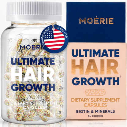 Picture of Moerie Ultimate Hair Boost Supplement for Women & Men - Hair, Skin, Nails Vitamins with Biotin & Minerals for Hair Health - Thicker Hair - 60 Capsules