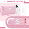 Picture of Personalized Birthday Gifts Initial Letter Makeup Bag for Women,Pearl Rhinestone Patch Cosmetic Bag Toiletry Bag,Pink Cute Preppy Pencil Pouch,Monogram Valentines Day Gift for Girls Mom Friend Wife,S