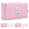 Picture of Personalized Birthday Gifts Initial Letter Makeup Bag for Women,Pearl Rhinestone Patch Cosmetic Bag Toiletry Bag,Pink Cute Preppy Pencil Pouch,Monogram Valentines Day Gift for Girls Mom Friend Wife,O