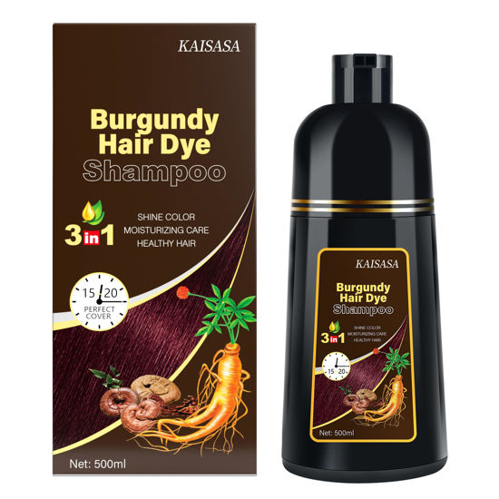 Picture of IIIMEIDU Hair Dye Shampoo for Gray Hair, 3 in 1 Herbal Ingredients Natural Shampoo Hair Dye for Women Men, Grey Coverage Shampoo 500ml (DarkBurgundy)