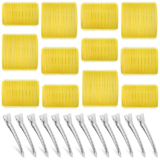 Picture of Self Grip Hair Rollers Curlers Set - 24 Pieces with 3 Sizes (4 Jumbo, 4 Large & 4 Medium) and 12 Clips for All Hair Types