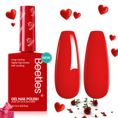 Picture of Beetles Red Gel Nail Polish 15ml 0.51 FL.OZ Valentine Red Color Soak Off U V LED Gel Polish Nail Art Design Manicure Salon DIY Gel Home Colorful Bottle Gel