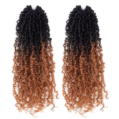Picture of Toyotress Yanky Twist Crochet Hair - 12 Inch 2 Packs (30 Strands/Pcs) Fluffy Spring Mini Twist Short Bob Passion Twist, Ombre Brown Pre-Looped Crochet Braids Braiding Hair (12 Inch, 2P-OT30)