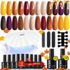 Picture of MEFA 19 Pcs Gel Nail Polish Kit with U V Light, 12 Colors Fall Gel Nail Polish Set Burgundy Red Champagne Gold Purple Glitter Gel Soak Off Manicure Tools Halloween Beginners Salon Art DIY for Women