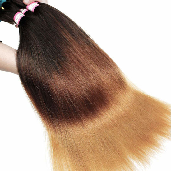 Picture of Pre-stretched Braiding Hair Extension Ombre Natural Black Brown Professional Crochet Braiding Hair 20 Inch 6 Packs Hot Water Setting Perm Yaki Synthetic Hair for Twist Braids (#1B/30/27)