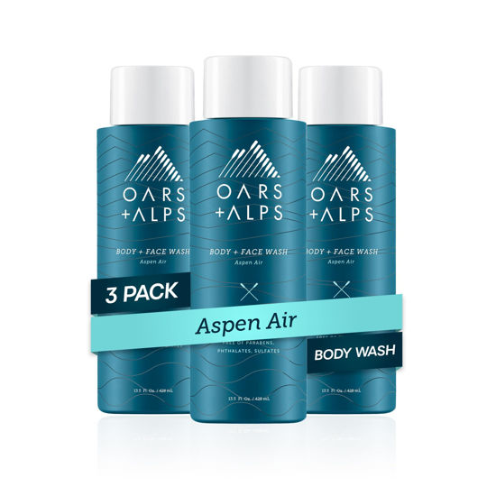 Picture of Oars + Alps Mens Moisturizing Body and Face Wash, Skin Care Infused with Vitamin E and Antioxidants, Sulfate Free, Aspen Air, 3 Pack