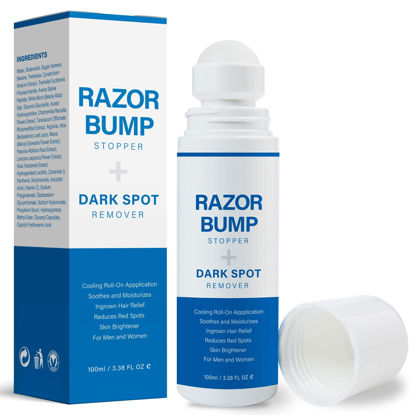 Picture of Razor Bump Stopper with Ingrown Hair Treatment: Razor Bumps Treatment for Men and Women, After Shave Solution for Ingrown Hairs and Razor Burns, Roll on Applicator- 3.38 Fl Oz
