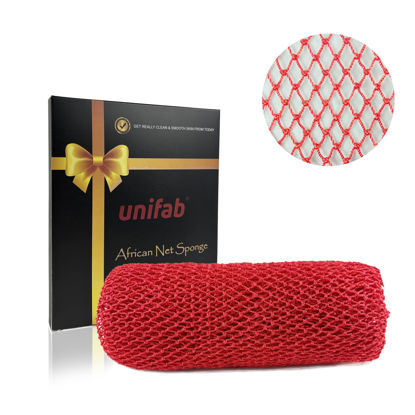 Picture of Unifab African Net Sponge Authentic Real African Exfoliating Net Bath Sponge Wash Cloth Exfoliating Washcloth African Net Cloth Body Scrubber for Shower Red