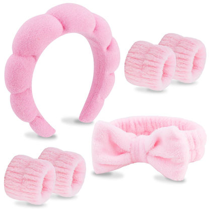 Picture of VELSCRUN 6 Pack Hairband, Pink Microfiber Spa Headband, Makeup Headband, Face Wash Bow Tie Headband, Skincare Headbands for Women Girls Hair Accessories Gifts