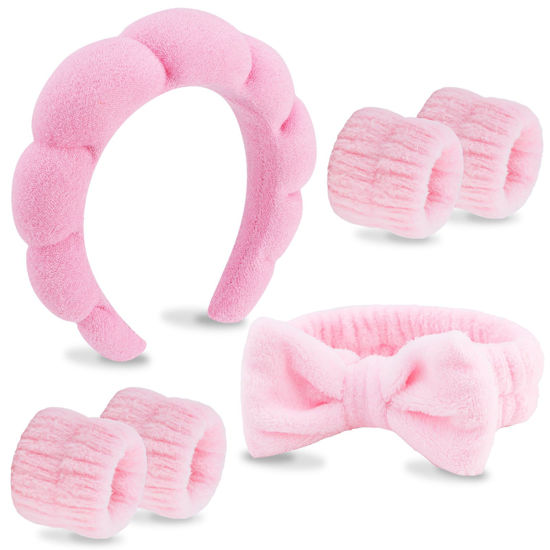 Picture of VELSCRUN 6 Pack Hairband, Pink Microfiber Spa Headband, Makeup Headband, Face Wash Bow Tie Headband, Skincare Headbands for Women Girls Hair Accessories Gifts