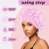 Picture of 4PCS Satin Hair Bonnet for Sleeping,Bonnets for Black Women Men,Silk Bonnet for Sleeping,Hair Wrap Cap for Curly Hair,Elastic Wide Band Hair Bonnet Shower Cap (Black & Blue & Pink & Purple)