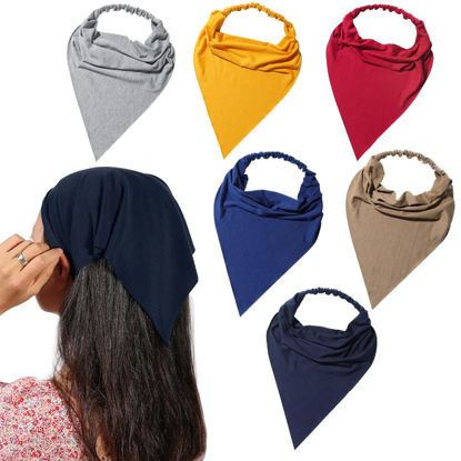 Picture of 6 Pack Hair Scarf Headband for Women - Elastic Hair Kerchief Large Boho Triangle Bandana Head Scarf with Clips Non Slip Solid Color Headbands Hair Scarves for Teen Girls