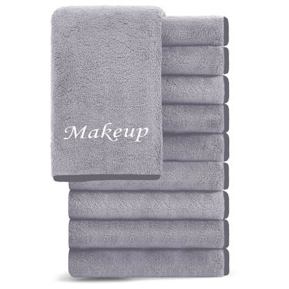 Picture of Cosy Family 10 Pack Makeup Remover Wash Cloths - Soft Microfiber Fingertip Facial Cleansing Cloths for Hand and Make Up, 12 x 12 in, Grey