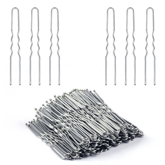 Picture of U Shaped Hair Pins, IKOCO 2.4 inch Bun Pins Silver Hair Pins for Women with Storage Box