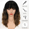 Picture of AISI HAIR Ombre Brown Short Wavy Bob Wigs with Bangs for Women Ombre Brown Wavy Wig Natural Looking Resistant Fiber Synthetic Hair for Daily