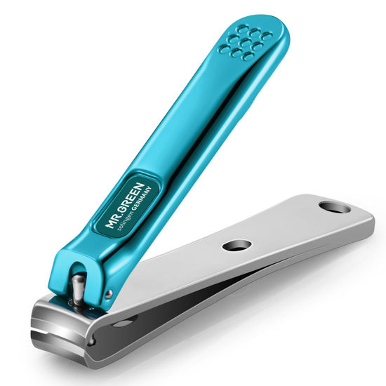 Picture of MR.GREEN Nail Clippers Curved Blades Fingernail Cutter Nippers Manicure Scissors Stainless Steel Pedicure Tools with Nail Flies (Medium-Blue)