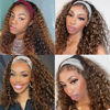 Picture of Celiarita Highlights Ombre Headband Deep Wave 20 Inch Glueless None Lace Front Wigs Deep Curly Wave Human Hair Headband Wig Attached Highlights Half Wigs for Black Women