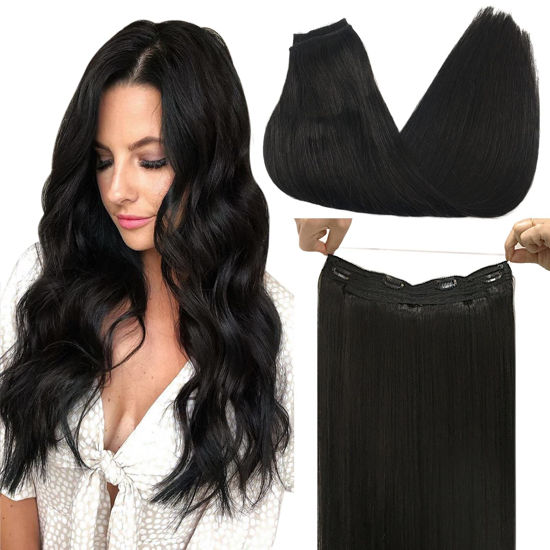 Picture of DOORES Hair Extensions Human Hair Natural Black 70g 12 Inch Wire Hair Extensions Natural Hair Extensions Invisible Hairpiece Wire Extensions Straight Secret Fish Extensions