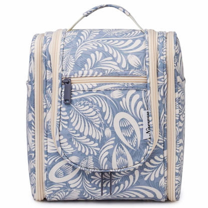 Picture of Narwey Small Hanging Toiletry Bag Women Travel Makeup Bag Organizer Toiletries Bag for Travel Size Essentials Accessories Cosmetics (Medium, Blue Leaf)