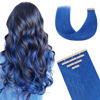 Picture of DOORES Hair Extensions Human Hair Tape in, Blue Tape in Hair Extensions 16 Inch 10pcs 25g, Tape in Human Hair Extensions Straight Hair Invisible Tape