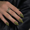 Picture of Olive Green Press on Nails Medium Stiletto Almond,KQueenest Glossy Acrylic Nails Kit Reusable Fake Nails Feature Protective UV Coating for Women Nail Art Manicure in 24PCS