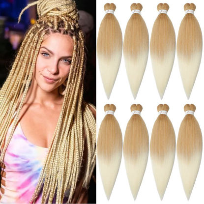 Picture of Braiding Hair Pre Stretched Braiding Hair Ombre Prestretched Synthetic Braiding Hair 8 Packs Crochet Braids Hair Two-Tone Yaki Straight Hair For Women Hot Water Setting, Itch Free(32inch,#27/613)