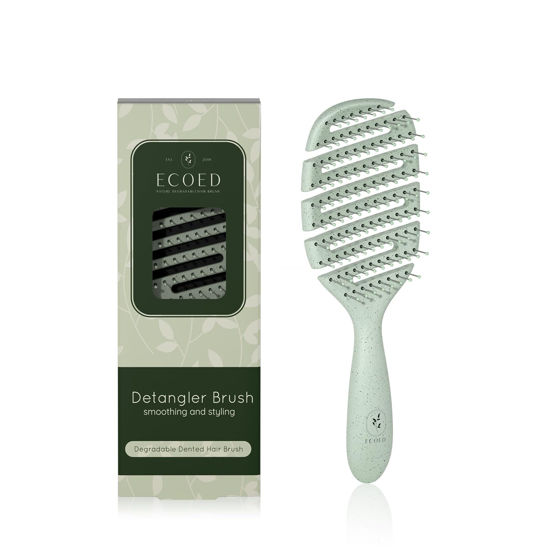 Picture of Ecoed Detangler Brush, Vented Detangling Brush for Curly, Thick, and Straight Hair, Dry and Wet, Quick Smoothing for Women and Men, Eco-Friendly & Sustainable Material (Green)