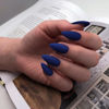 Picture of Dark Blue Press on Nails Medium Stiletto Almond,KQueenest Matte Pure Color Acrylic Nails Kit Reusable Fake Nails with Feature Protective UV Coating for Women Nail Art Manicure in 24PCS