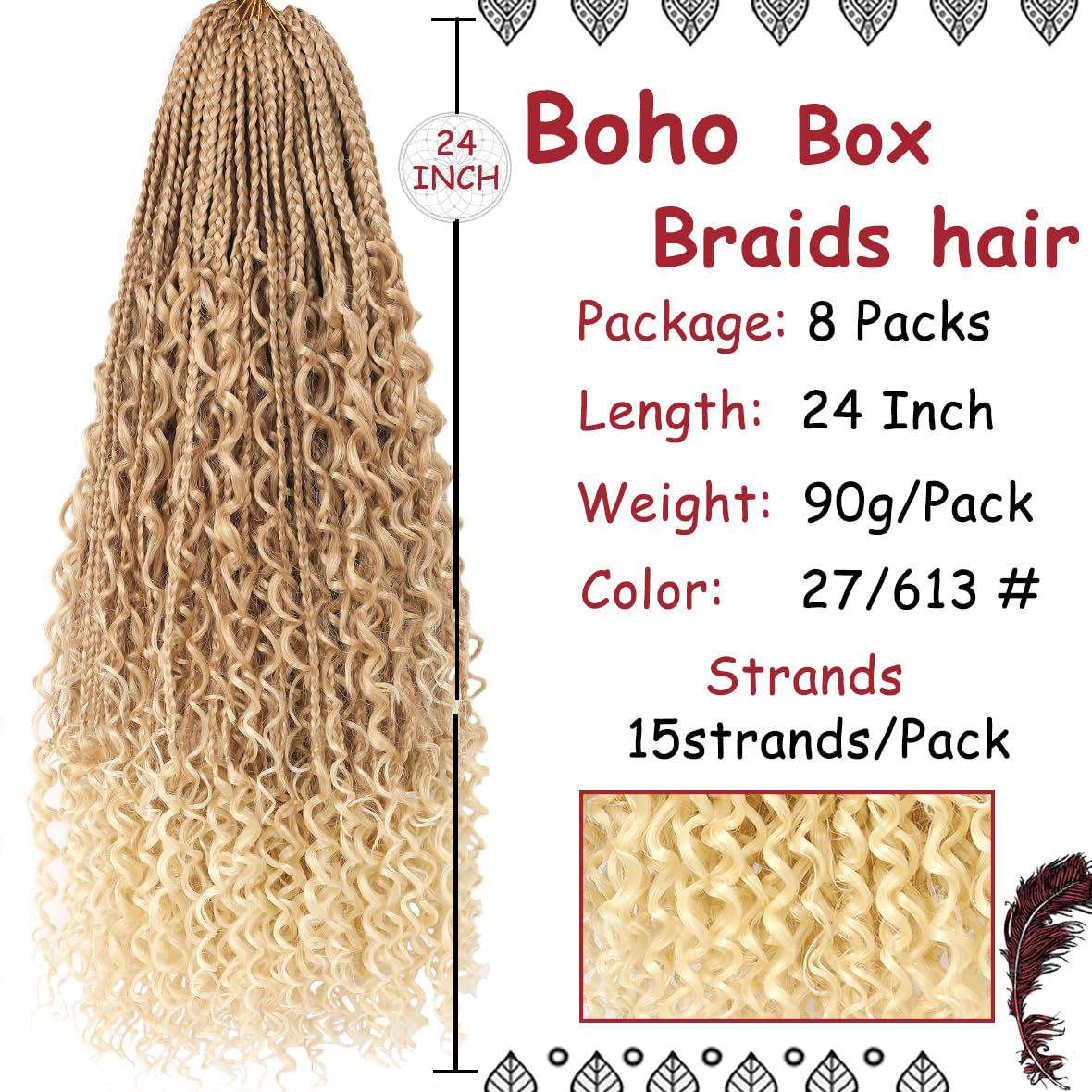 GetUSCart- Beverlee 24 Inch Boho Box Braids 8 Packs Goddess Box Braids ...