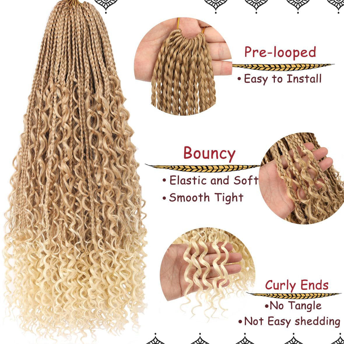 GetUSCart- Beverlee 24 Inch Boho Box Braids 8 Packs Goddess Box Braids ...
