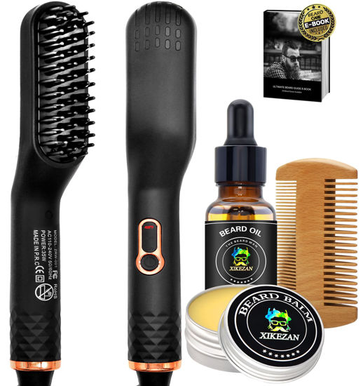 Picture of Upgraded 3-in-1 Hair Straightening Brush, Beard Balm, Beard Oil & Guide E-Book, Unique Grooming Gift Set for Men, Dad, Husband or Boyfriend