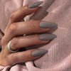 Picture of Gray Press on Nails Medium Stiletto Almond,KQueenest Pure Color Acrylic Nails Kit Reusable Fake Nails with Feature Protective UV Coating for Women Nail Art Manicure in 24PCS