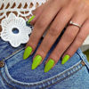 Picture of Light Green Press on Nails Medium Stiletto Almond,KQueenest Glossy Acrylic Nails Kit Reusable Fake Nails Feature Protective UV Coating for Women Nail Art Manicure in 24PCS