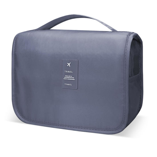 Picture of Lcsmaokin Large Capacity Toiletry Bag Travel Bag with Hanging Hook for Men and Women Waterproof Travel Cosmetic Bag Bathroom Storage Bag for Brushes Set,Mens Bathroom Bag Accessories-Grey