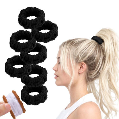 Picture of Vrose Flosi 7 Pcs No Damage Ponytail Holders - Real Black Seamless Hair Ties - Hair Accessories With All Day Hold - No Snagging, Dents, or Breakage Hair Tie