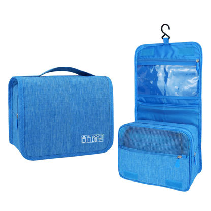 Picture of Lcsmaokin Large Capacity Toiletry Bag Travel Bag with Hanging Hook for Men and Women Waterproof Travel Cosmetic Bag Bathroom Storage Bag for Brushes Set, Full-Sized Shampoo, Toiletries, (Sky Blue)