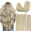 Picture of GOO GOO Wire Hair Extensions Human Hair, 17A/60A Ash Blonde mix Platinum Blonde Highlighted 16inch 125g, Invisible Wire Hair Extensions with Transparent, Seamless Fish Line Hairpiece