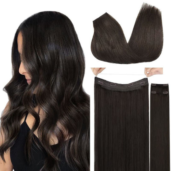 Picture of GOO GOO Wire Hair Extensions Human Hair, 2 Dark Brown Natural 18inch 125g, Invisible Wire Hair Extensions with Transparent, Seamless Fish Line Hairpiece