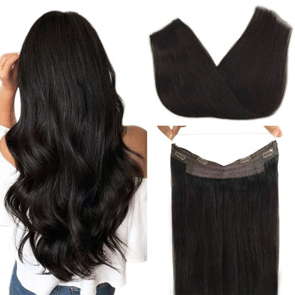 Picture of GOO GOO Wire Hair Extensions Human Hair, 1B Natural black Natural 22inch 115g, Invisible Wire Hair Extensions with Transparent, Seamless Fish Line Hairpiece