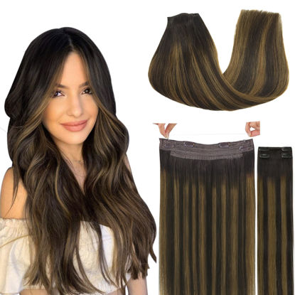 Picture of GOO GOO Wire Hair Extensions Human Hair, 2/6/2 Dark Brown with Chestnut Brown Balayage 12inch 100g, Invisible Wire Hair Extensions with Transparent, Seamless Fish Line Hairpiece