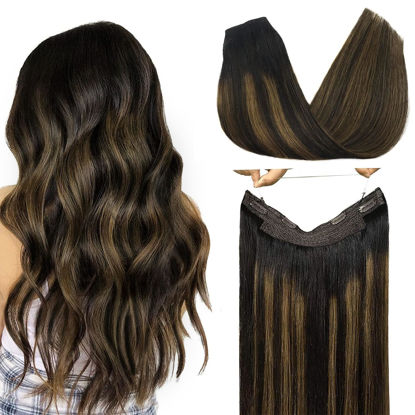 Picture of GOO GOO Wire Hair Extensions Human Hair, 1B/6/1B Natural Black with Chestnut Brown Balayage 22inch 115g, Invisible Wire Hair Extensions with Transparent, Seamless Fish Line Hairpiece